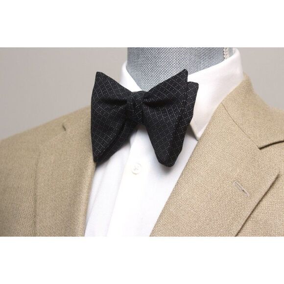 Men's Self tied Bow Tie Silk Bowtie Big Butterfly Bow tie S619 Black Plaid - Picture 2 of 13